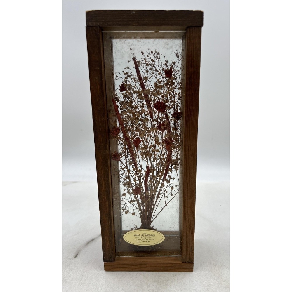 VTG House of Weatherly Dried Flower Shadow Box Wood Glass Floral Decor Texas